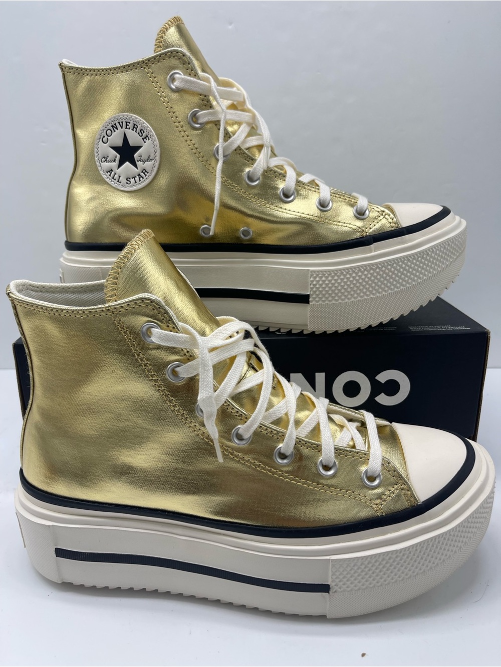 Converse CAS LIFT DOUBLE STACK HI METALLIC GOLD Platform Sneakers 
 Metallic